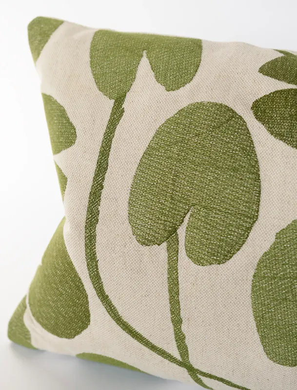 Water Lilies Embroidered Cushion Cover, Green