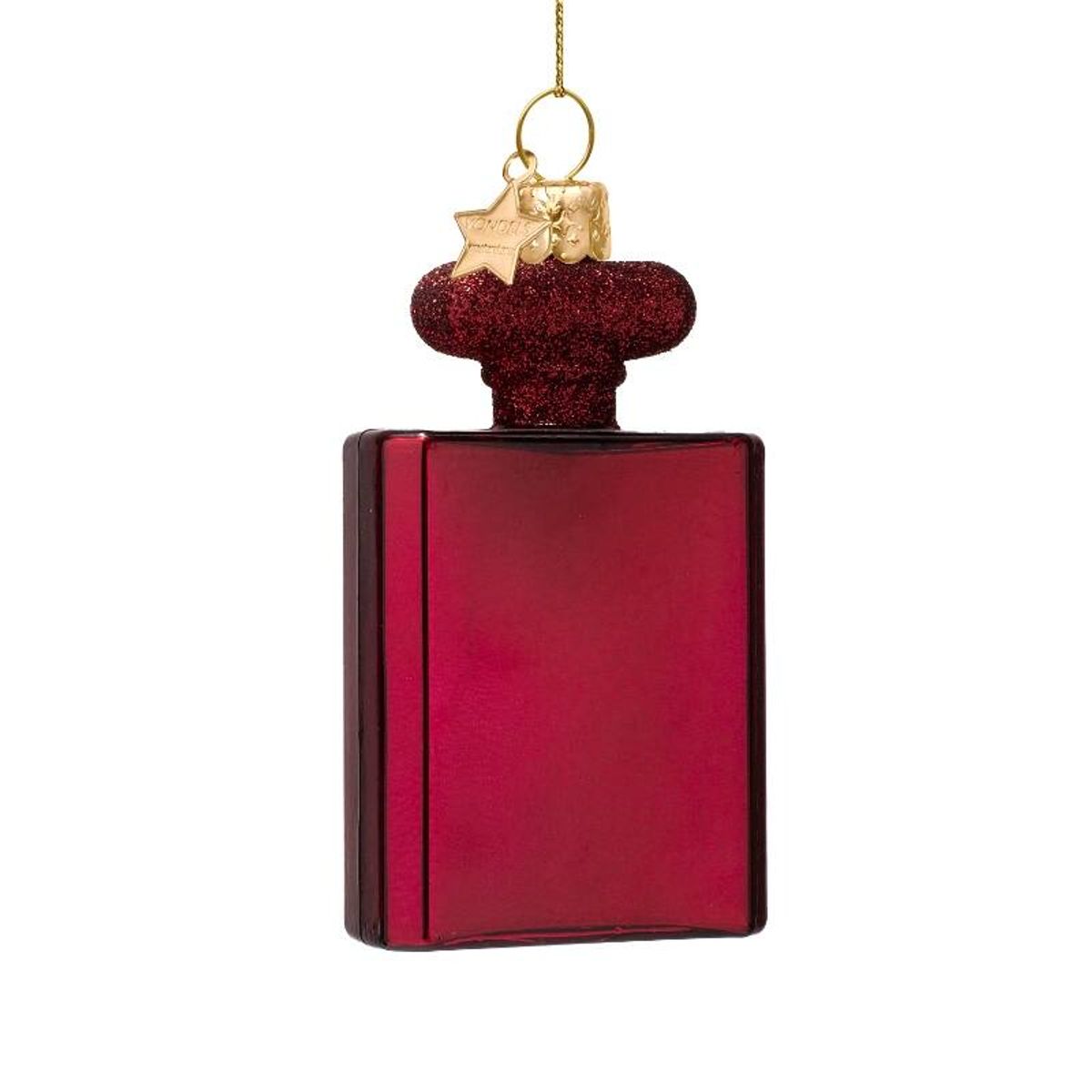 Ornament glass burgundy perfume w/glitters H10cm