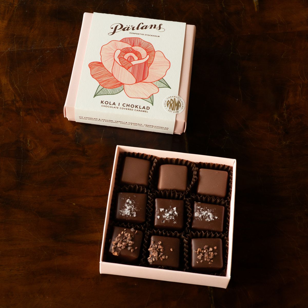 Karamell med sjokoladetrekk - Valentines - 9 biter