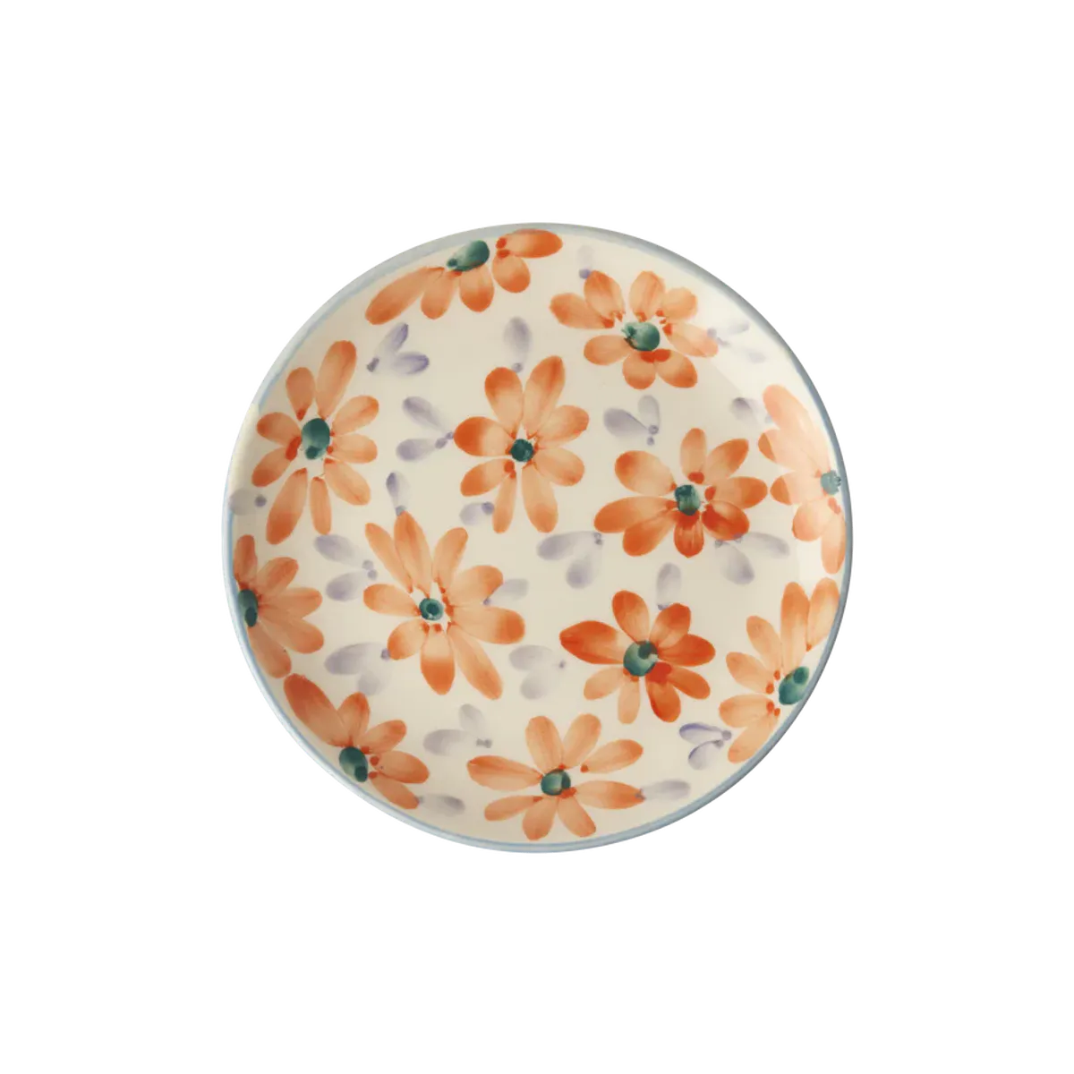 Ceramic Cake Plate - Orange - Hand Painted Flowers